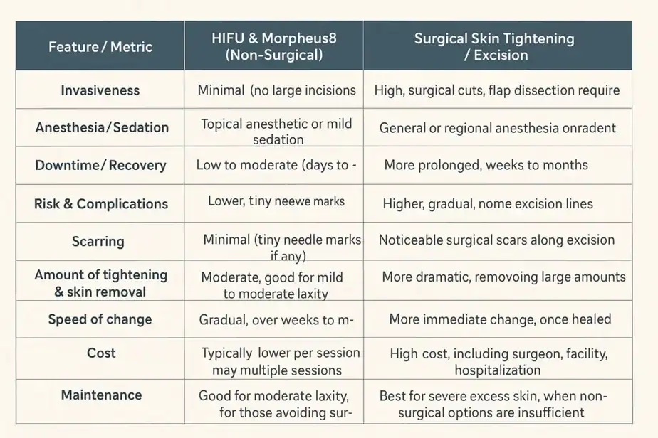 Table showing benefits of Lipo Freeze 2 U Huddersfield treatments for skin tightening following weight loss injections.